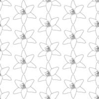 Simple lily flower. Seamless pattern. Doodle style. vector