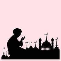 Silhouette of muslims in prayer in mosque. Illustration of an isolated icon. element design illustration of hands holding and closing each other in pink. religious theme vector