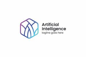 Futuristic AI Logo Featuring Geometric Hexagon and Advanced Technology Elements vector