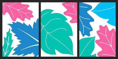 set of vertical banners poster background with colorful leaves vector