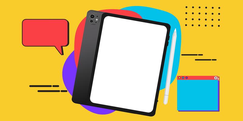 a smartphone with a blank screen and a tablet on pop art style background