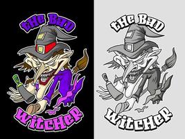The witcher zombie illustration in graffiti style. Zombie graffiti drawing in color and black and white version vector