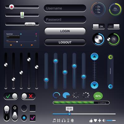 The new r set of user interface elements. Status bars and switchers UI kit.