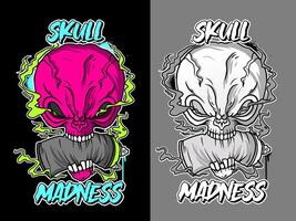 Skull zombie illustration in graffiti style. Zombie graffiti drawing in color and black and white version vector
