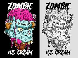 The ice cream zombie illustration in graffiti style. Zombie graffiti drawing in color and black and white vector