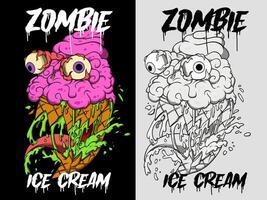 Ice cream zombie drawing in graffiti style. Zombie graffiti drawing in color and black and white version vector