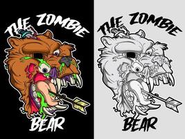 The zombie bear illustration in graffiti style. Zombie graffiti drawing in color and black and white version vector