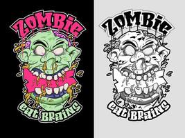 Zombie head illustration in graffiti style. Zombie graffiti drawing in color and black and white version vector