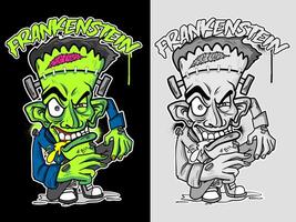 Frankenstein zombie illustration in graffiti style. Zombie graffiti drawing in color and black and white version vector