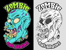 The zoombie head illustration in graffiti style. Zombie graffiti drawing in color and black and white version vector