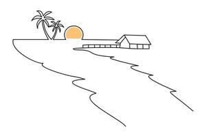 In sunset single-line art, the continuous line mirrors the calm descent of the sun, creating a peaceful and serene scene. vector