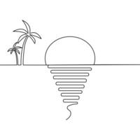 Through the fluidity of a single line, sunset single-line art portrays the warm glow of the sun as it dips below the horizon. vector