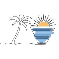The uninterrupted flow of the line in sunset single-line art illustrates the gentle fading of light, representing the cycle of life. vector