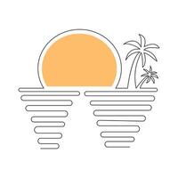 Sunset single-line art elegantly captures the peaceful beauty of a setting sun with a seamless flow of continuous lines vector