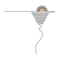 Sunset single-line art uses minimalistic design to express the majesty of a sunset, with every curve symbolizing the beauty of nature vector