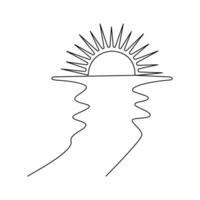 Sunset single-line art gracefully captures the vibrant colors of a setting sun with a seamless, flowing line. vector