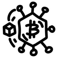 Bitcoin symbol connected to multiple nodes, symbolizing blockchain technology and cryptocurrency network. Perfect for educational materials, presentations, and designs related to cryptocurrency vector