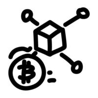 a cube connected to a Bitcoin symbol, representing the concept of cryptocurrency mining or blockchain technology vector