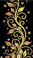 Gold vignette with abstract floral ornament and butterflies on a black background vector