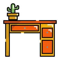 Desk Icon. Office Icon in lineal color. Kawaii style vector