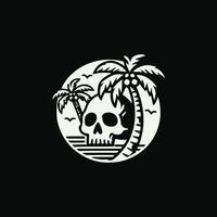 a skull and palm trees in a circle vector