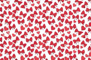 Festive seamless pattern of red hearts and bows on a white background. Perfect for covers, textile, fabric, school vector