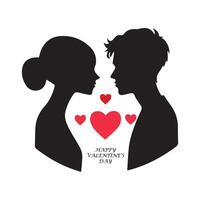 Valentines Day Silhouette Romantic Couple in Minimalist Design with Red Hearts and Clean Typography vector