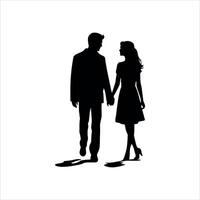 Silhouette of a Couple Holding Hands in Elegant Black and White Profile View for Romantic Graphic Design vector
