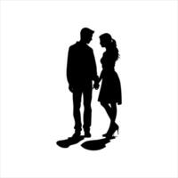 Minimalist Silhouette of a Couple Holding Hands in Elegant Black and White Profile View for Romantic Graphic Design vector