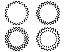 Checkered circle frame. Circle frame with checkerboard geometric pattern. Round chess border with black and white square pattern. Round race frame. illustration on white background. vector