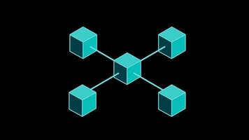 Blockchain cube, Digital data flow symbolized by line flowing to each other block. Finance and digital money technology. video