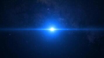 Abstract digital background with starry sky and space concept. Flying particles and Optical lens flare effect. The flickering light video
