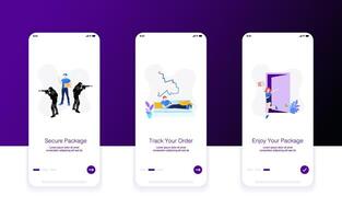 e-commerce or shipping onboarding screen. Secure package, tracking order, enjoy package vector