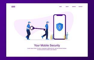 two men carry the key to unlock mobile security vector