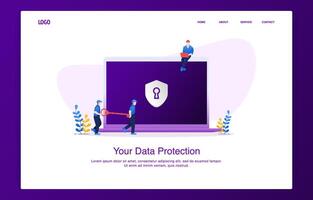 two men carry the key to unlock data security on laptop vector