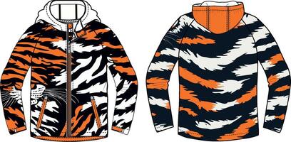 design of tiger stripes pattern on hoodie, white background, front and back view vector