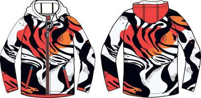design for an athletic windbreaker, inspired by tiger stripes and an orange color scheme. vector