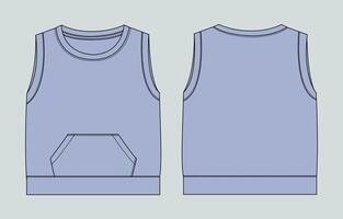 Blue Color tank top vest with pocket front and back views vector