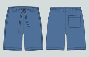 Blue Color sweat shorts pant template front and back views vector