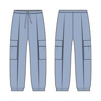 Cargo trouser pant template front and back isolated on white background vector