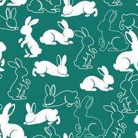 White bunny silhouette and outline seamless pattern for Easter background. vector