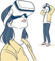 Woman wearing vr headset exploring virtual reality metaverse vector
