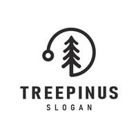 Minimalist Design Logo with Pine Tree Icon inside a circle made of simple lines. Suitable for brands that focus on Nature, Forest, or Environment. vector