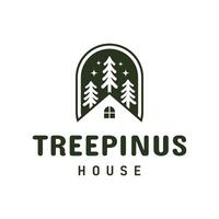 This Logo Design Template Features Pine Trees and a Simple House, a Minimalist and Elegant Forest Themed Logo Design. vector