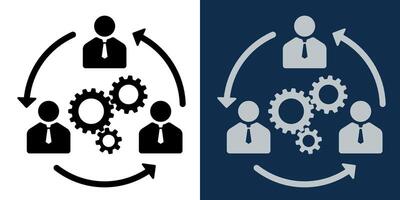 Team management icon. Team Interaction. Staff icon, gears and circular arrows. vector