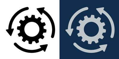 Moving gears with circular arrows. Mechanism. Workflow icon. Industrial cycle concept. vector
