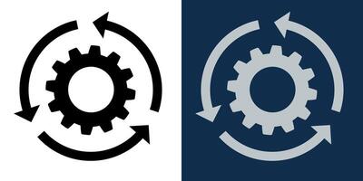 Moving gears with circular arrows. Mechanism. Industrial cycle concept. Rotating gear wheel or gear icon. vector