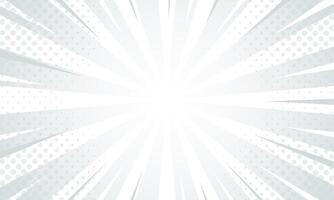 White-gray comic sunburst effect background with halftone. Pop art comic-style background vector
