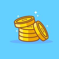A bright and colorful illustration of stacked golden coins with a sparkling effect on a light blue background vector
