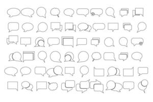 Speech bubbles set. Isolated design elements for text, thought, dialogue, conversation. Hand drawn doodle communication frames. Cloud, round and oval, heart, square and rectangular shapes vector